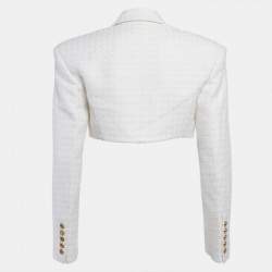 Pre Owned Balmain White Tweed Crop Jacket M