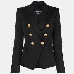 Pre Owned Balmain Black Wool Grain-de-Poudre Double Breasted Blazer S