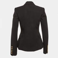 Pre Owned Balmain Black Wool Grain-de-Poudre Double Breasted Blazer S