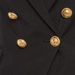 Pre Owned Balmain Black Wool Grain-de-Poudre Double Breasted Blazer S