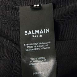 Pre Owned Balmain Black Wool Grain-de-Poudre Double Breasted Blazer S