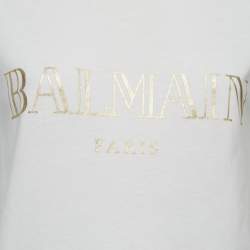 مملوكة مسبقًا Balmain White Logo Print Jersey Sleeveless T-Shirt M