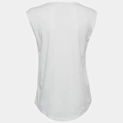 مملوكة مسبقًا Balmain White Logo Print Jersey Sleeveless T-Shirt M