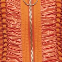 Pre Owned Balmain Orange Satin Lace Up Ruched Mini Dress S