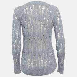 Pre Owned Balmain Blue Lurex Open Knit Sweater S