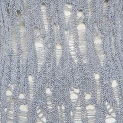 Pre Owned Balmain Blue Lurex Open Knit Sweater S