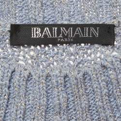 Pre Owned Balmain Blue Lurex Open Knit Sweater S
