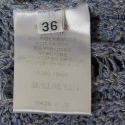 Pre Owned Balmain Blue Lurex Open Knit Sweater S