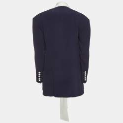 Pre Owned Balmain Navy Blue Crepe and Satin Collar Tie Up Blazer S