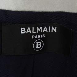 Pre Owned Balmain Navy Blue Crepe and Satin Collar Tie Up Blazer S
