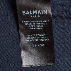 Pre Owned Balmain Navy Blue Crepe and Satin Collar Tie Up Blazer S