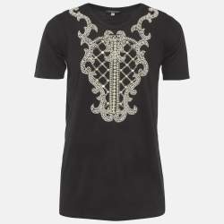 مملوكة مسبقًا Balmain Black Pearl Embellished Jersey T-Shirt M