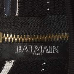 Pre Owned Balmain Black Sheer Striped Off-Shoulder Mini Dress S