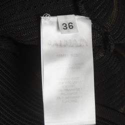 Pre Owned Balmain Black Sheer Striped Off-Shoulder Mini Dress S