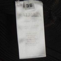 Pre Owned Balmain Black Sheer Striped Off-Shoulder Mini Dress S