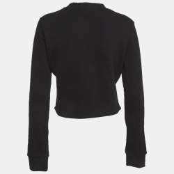 Pre Owned Balmain Black Logo Print Cotton Crop Sweatshirt S
