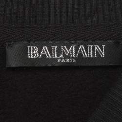 Pre Owned Balmain Black Logo Print Cotton Crop Sweatshirt S