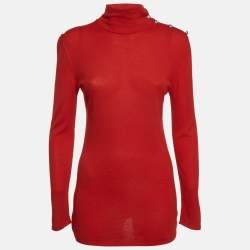 Pre Owned Balmain Red Knit Turtle Neck Pullover L