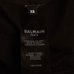 مملوكة مسبقًا Balmain Black Jersey Embellished Signature Tiger T-Shirt XS