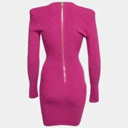 Pre Owned Balmain Fuchsia Pink Jacquard Knit Button Detail Mini Dress S