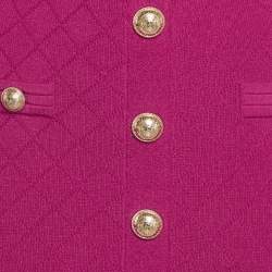 Pre Owned Balmain Fuchsia Pink Jacquard Knit Button Detail Mini Dress S