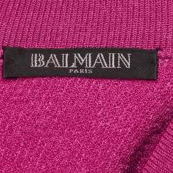 Pre Owned Balmain Fuchsia Pink Jacquard Knit Button Detail Mini Dress S