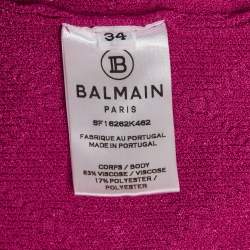 Pre Owned Balmain Fuchsia Pink Jacquard Knit Button Detail Mini Dress S