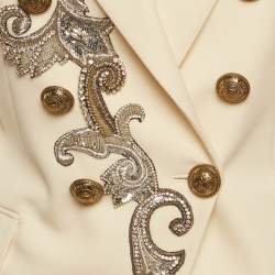 مملوكة مسبقًا Balmain Cream Gabardine Embellished Double Breasted Blazer S