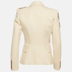 مملوكة مسبقًا Balmain Cream Gabardine Embellished Double Breasted Blazer S