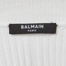 Pre Owned تنورة وبلوزة بالمان مضلعة بيضاء بتفاصيل أزرار مقاس صغير - سمول