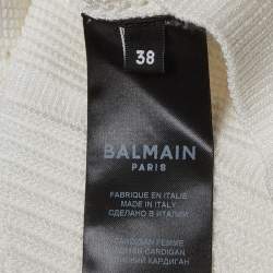 Pre Owned تنورة وبلوزة بالمان مضلعة بيضاء بتفاصيل أزرار مقاس صغير - سمول