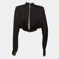 مملوكة مسبقًا Balmain Black Jersey Crop Top S