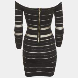 Pre Owned فستان قصير بالمان أوف شولدر مقلم شفاف أسود مقاس صغير - سمول