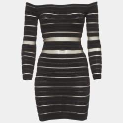 Pre Owned فستان قصير بالمان أوف شولدر مقلم شفاف أسود مقاس صغير - سمول