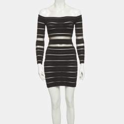 Pre Owned فستان قصير بالمان أوف شولدر مقلم شفاف أسود مقاس صغير - سمول