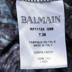 Pre Owned Balmain Dark Grey Graphic Print Linen Tank Top M