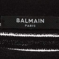 Pre Owned Balmain Black Rib Knit Semi Sheer Exaggerated Shoulder Jumper M 