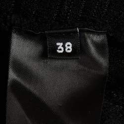 Pre Owned Balmain Black Rib Knit Semi Sheer Exaggerated Shoulder Jumper M 