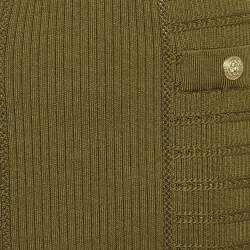Pre Owned Balmain Green Rib Knit Button Embellished Pencil Skirt XL