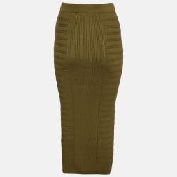 Pre Owned Balmain Green Rib Knit Button Embellished Pencil Skirt XL