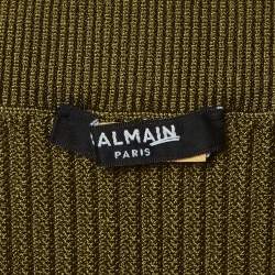 Pre Owned Balmain Green Rib Knit Button Embellished Pencil Skirt XL