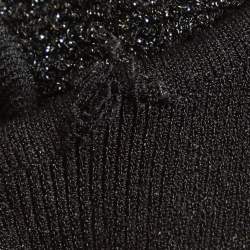 Pre Owned Balmain Black Lurex Rib Knit Button Embellished Long Sleeve Bodysuit Top S