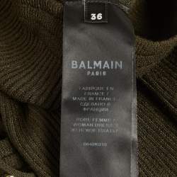 Pre Owned Balmain Green Rib Knit Lace Up Neckline Detail Midi Dress S