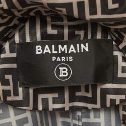 Pre Owned Balmain Beige/Black Monogram Print Synthetic Hooded Trench Coat XS