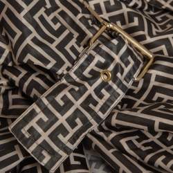 Pre Owned Balmain Beige/Black Monogram Print Synthetic Hooded Trench Coat XS