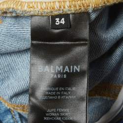 Pre Owned Balmain Multicolor Monogram Print Denim Mini Skirt XS