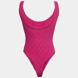 Pre Owned Balmain Pink Diamond Patterned Knit Bodysuit Top S