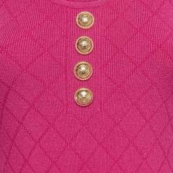 Pre Owned Balmain Pink Diamond Patterned Knit Bodysuit Top S