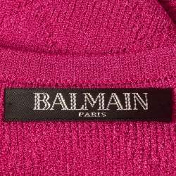 Pre Owned Balmain Pink Diamond Patterned Knit Bodysuit Top S