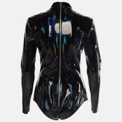 Pre Owned Balmain Black Iridescent Vinyl Bodysuit Top M
